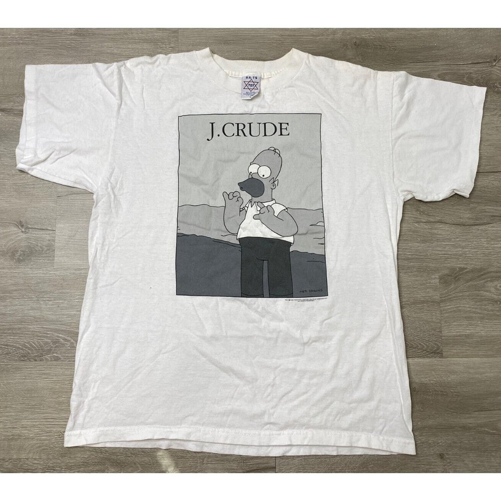 VTG 1998 Simpsons Size L Homer J Crude White T-shirt *READ*